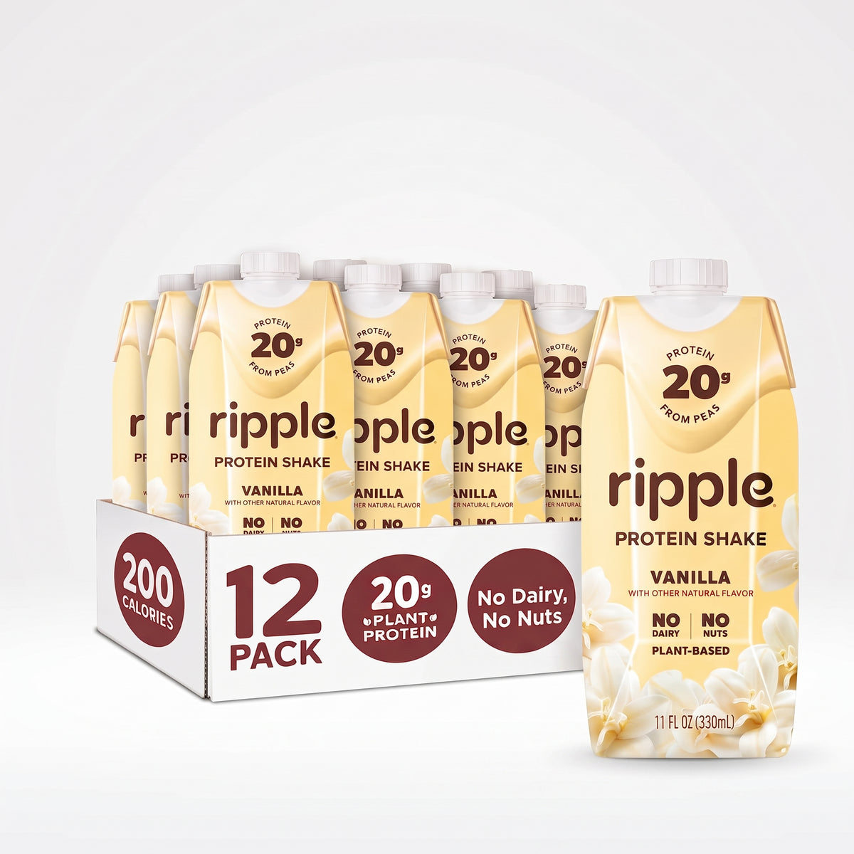 Ripple Vanilla Plant-Based Protein Shake 11 oz (Pack of 12)