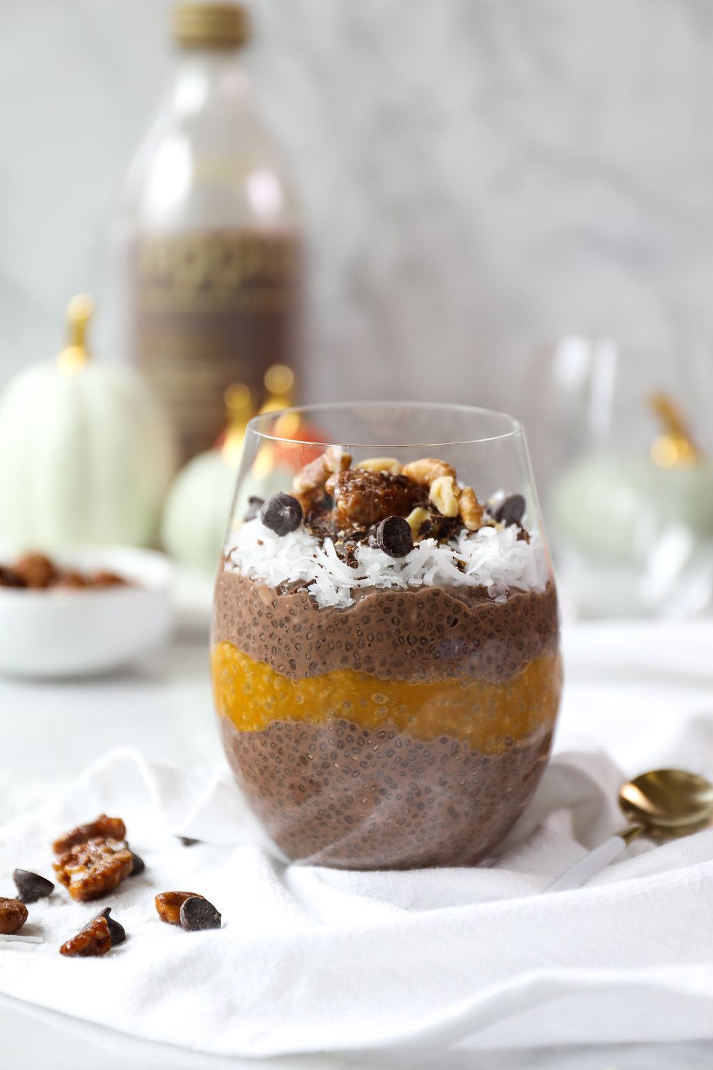 German Chocolate + Pumpkin Chia Pudding Parfait