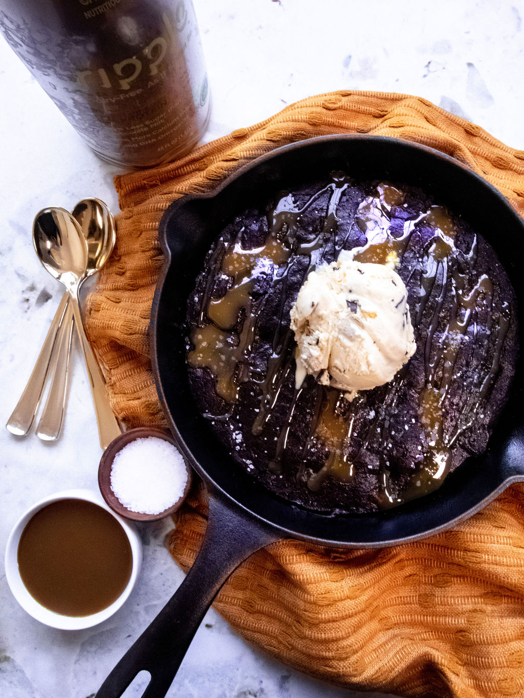 Vegan Salted Caramel Brownie Skillet