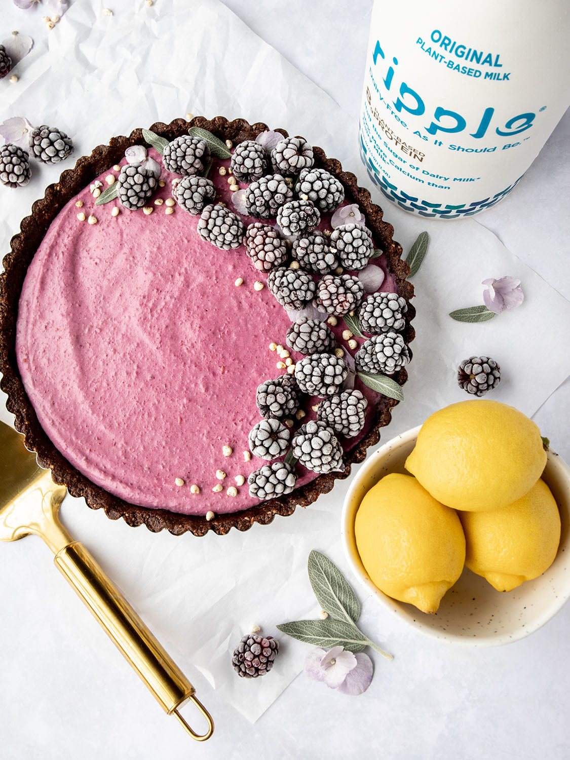 Vegan Blackberry Mousse Tart with Raw Brownie Crust