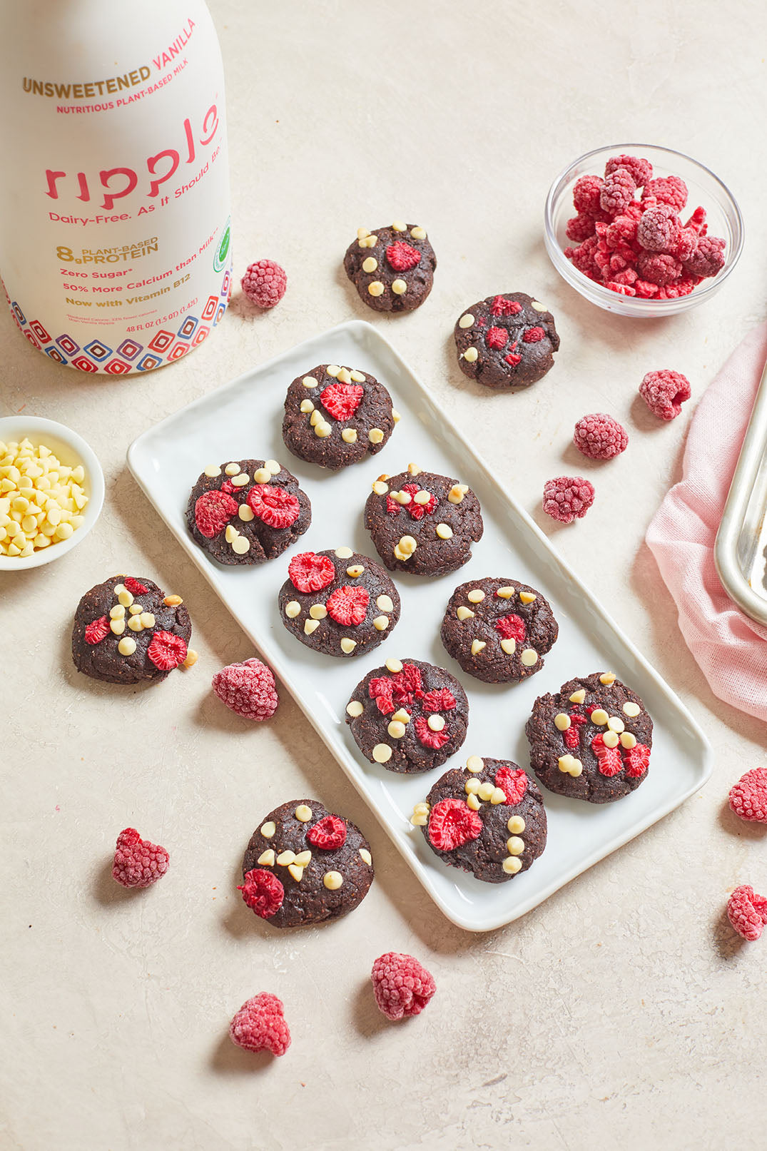 Vegan Raspberry Fudgy Chocolate Cookies