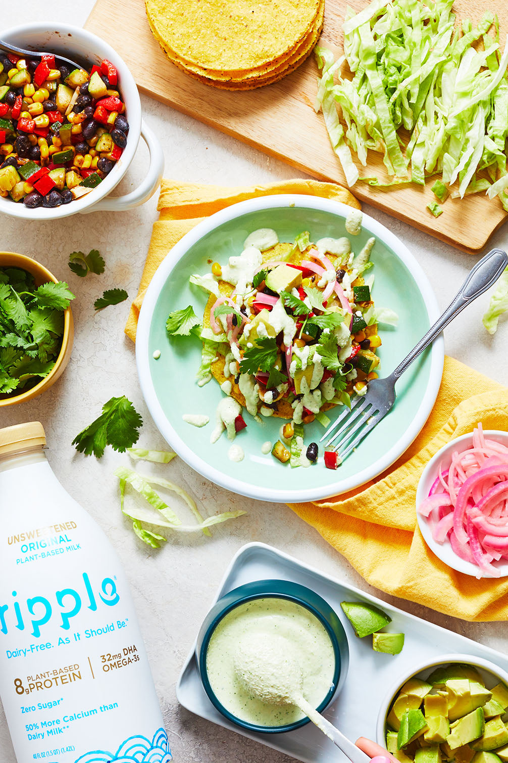 Veggie Tostadas with Cilantro Lime Crema