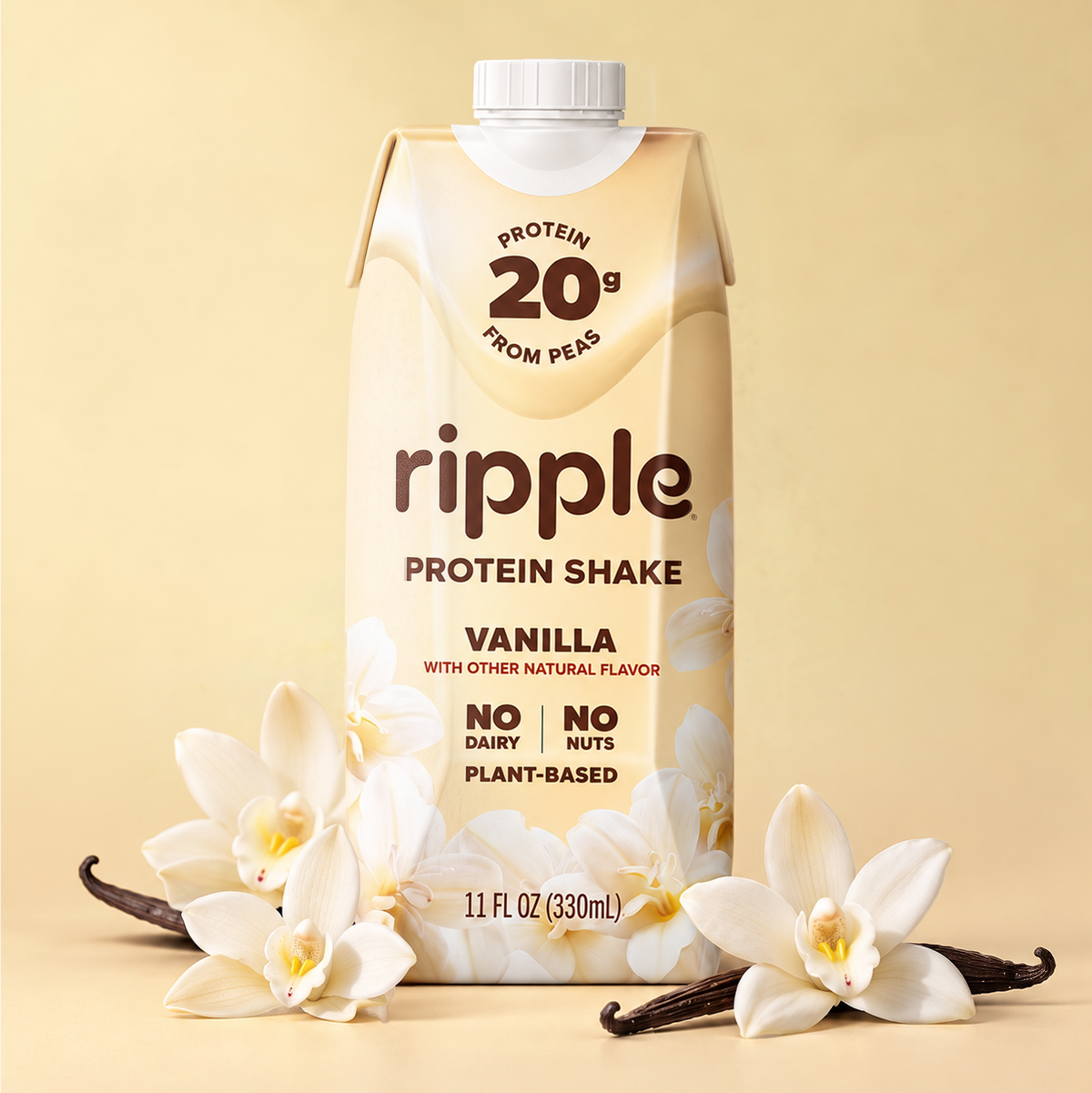 Ripple Vanilla Plant-Based Protein Shake 11 oz (Pack of 12)