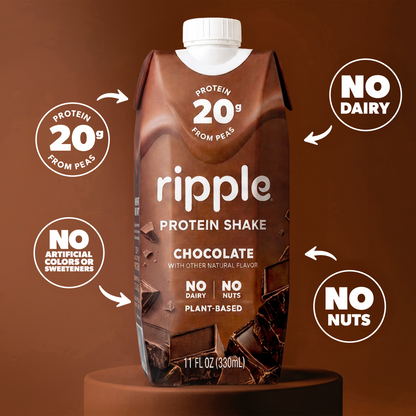 Ripple Chocolate Plant-Based Protein Shake 11 oz (12-Pack)