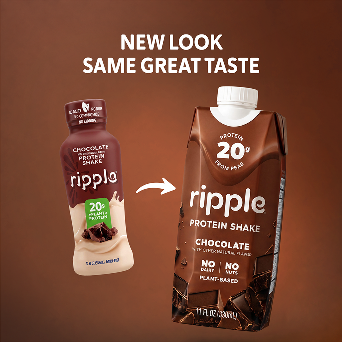Ripple Chocolate Plant-Based Protein Shake 11 oz (12-Pack)