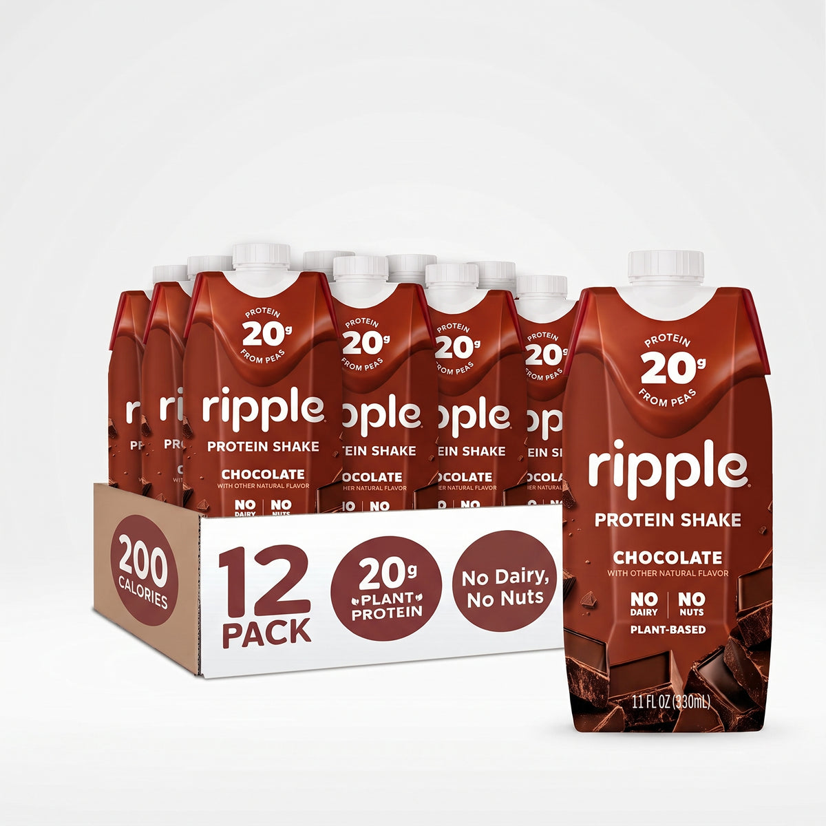 Ripple Chocolate Plant-Based Protein Shake 11 oz (12-Pack)